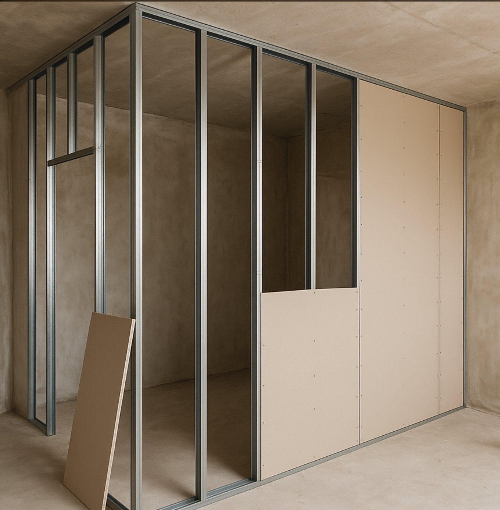 Une cloison d'intérieur en construction